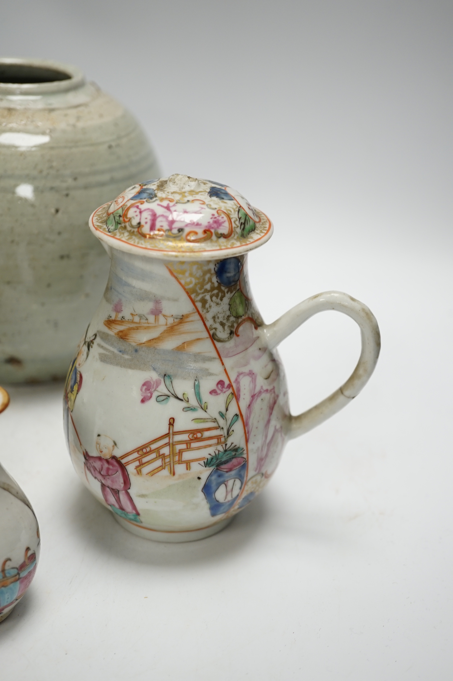 A group of Chinese porcelain etc, 18th century and later (8), including a crackle glaze Dragon water pot, c.1900 and a brown glazed meiping, early 20th century